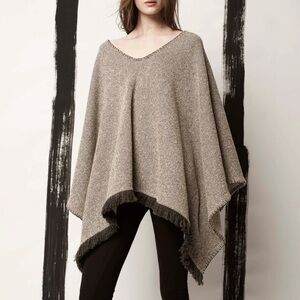 ATM Anthony Thomas Melillo fringed poncho black white whipstitch one size